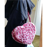 Plush Love Shape Box Bag Leopard Handbag
