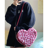Plush Love Shape Box Bag Leopard Handbag