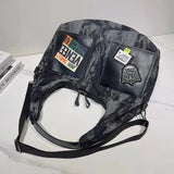 Women's Tie-Dye Denim Shoulder Bag with Leather Strap