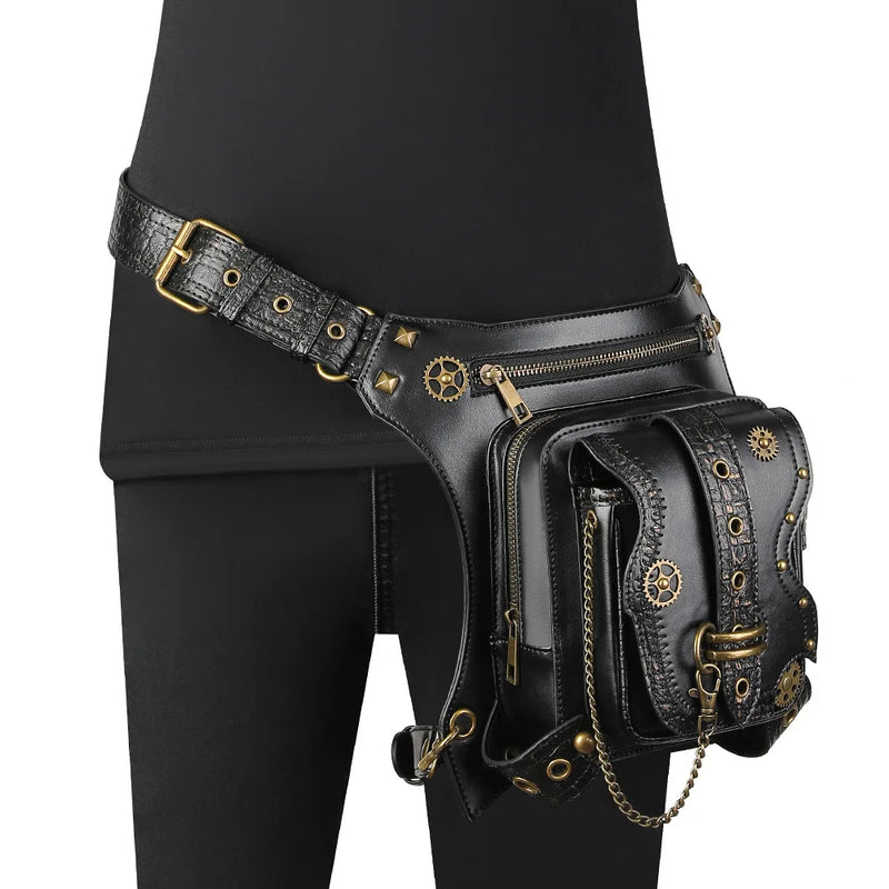 Punk Motorcycle Chain Waist Bag Retro Pockets Outdoor Leg Bag