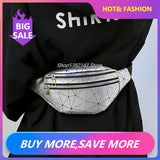 Women's Pink Silver Fanny Pack Geometric Waist Bag
