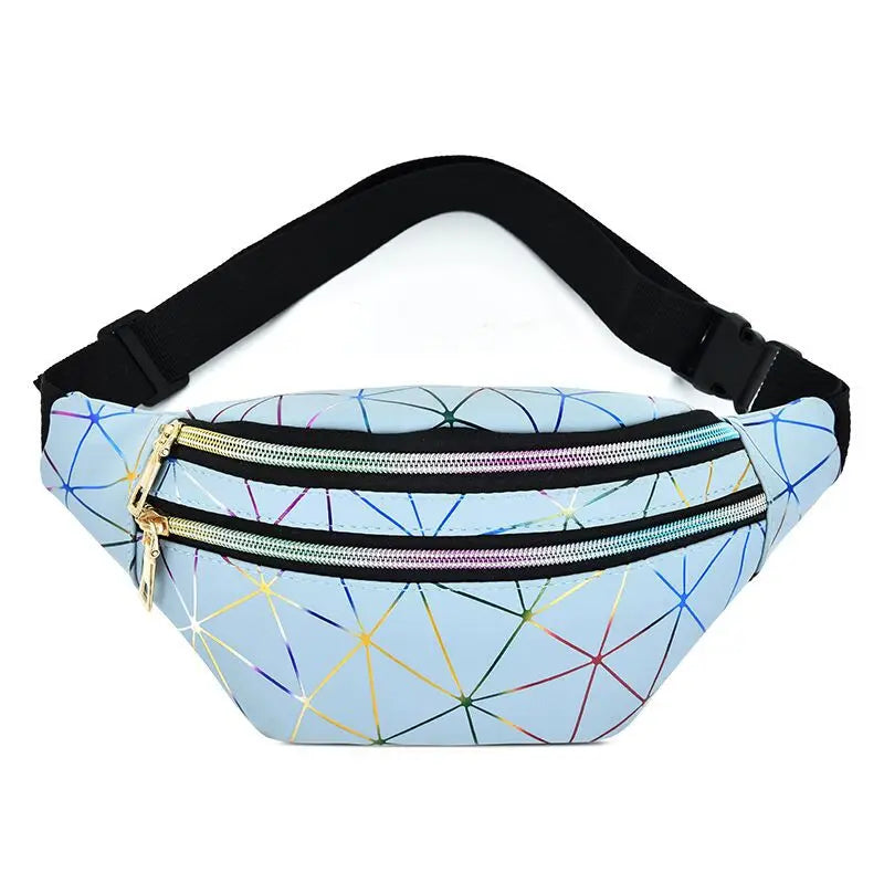 Women's Pink Silver Fanny Pack Geometric Waist Bag