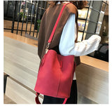 Matte Faux Leather Bucket Shoulder Bag Tote Large Capacity Crossbody Purse