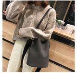 Matte Faux Leather Bucket Shoulder Bag Tote Large Capacity Crossbody Purse