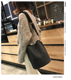 Matte Faux Leather Bucket Shoulder Bag Tote Large Capacity Crossbody Purse