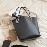 Solid Leather Bucket Bag Set for Women