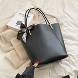 Solid Leather Bucket Bag Set for Women