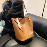 Solid Leather Bucket Bag Set for Women