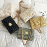 Women's Chain Shoulder Bag Striped Girl Handbag PU Waterproof