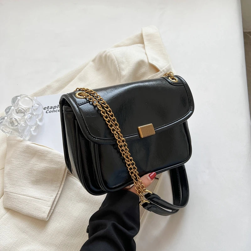 Casual Oilskin Chain Shoulder Bag for Women