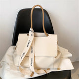 Women's Large Capacity PU Leather Handbag with Ribbon Detail