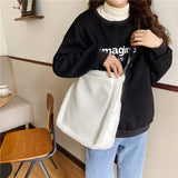 Women's Large-capacity PU Stitching Lamb Hair-shoulder Diagonal Bag