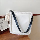 Women's Large-capacity PU Stitching Lamb Hair-shoulder Diagonal Bag