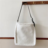 Women's Large-capacity PU Stitching Lamb Hair-shoulder Diagonal Bag