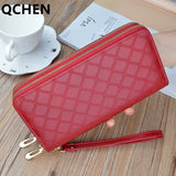 Women's Double Zipper Lady Handbag with Bright Diamond Pattern