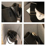 Women's Pu Bucket Bag Wide Shoulder Belt Handbag