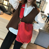 Women's Pu Bucket Bag Wide Shoulder Belt Handbag