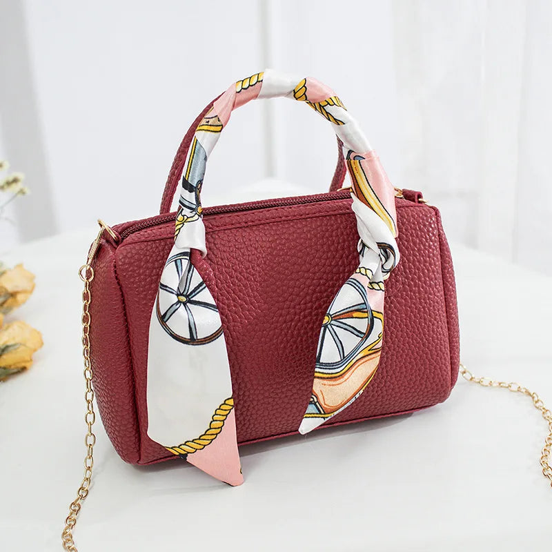 Women's Messenger Bag with Ribbon Chain Pillow Bag and Phone Bag