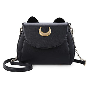 Moon Sea Handbag with Cat Chain, PU Leather