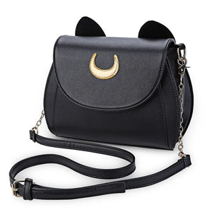 Moon Sea Handbag with Cat Chain, PU Leather