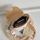 Wide Strap Shoulder Bag Lace Flower Woven Bucket Bag