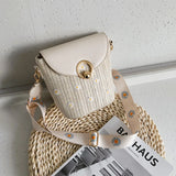 Wide Strap Shoulder Bag Lace Flower Woven Bucket Bag
