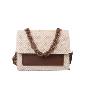 Women's Chain Straw Shoulder Bag All-Match Portable Small Square Bag