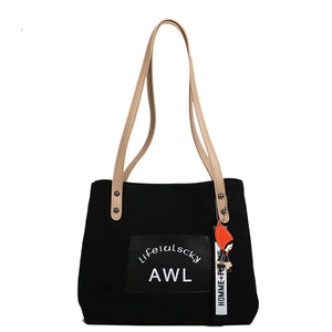 One-Shoulder Canvas Tote Bag Large Capacity Schoolbag Handbag