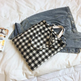 Women's Plaid Canvas Shopping Shoulder Bag Large-capacity Handbag