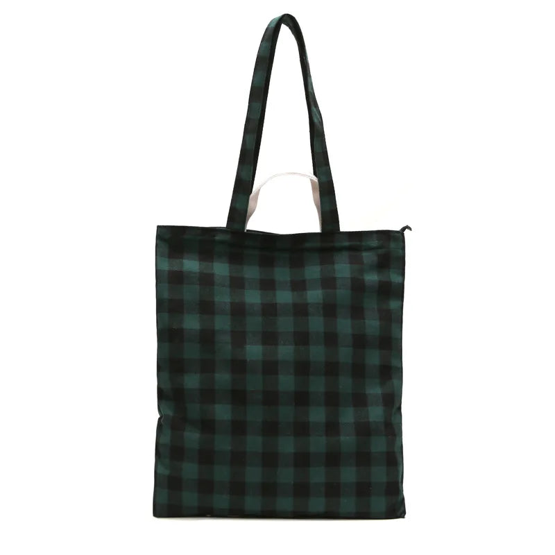 Women's Plaid Canvas Shopping Shoulder Bag Large-capacity Handbag