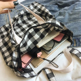 Women's Plaid Canvas Shopping Shoulder Bag Large-capacity Handbag