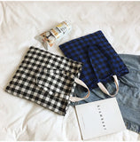 Women's Plaid Canvas Shopping Shoulder Bag Large-capacity Handbag