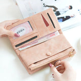 Women's Long Lace Frosted Buckle Zipper Wallet