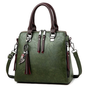 Solid Fringe Shoulder Zip Tote Handbag for Women
