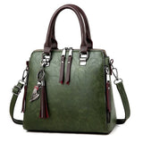 Solid Fringe Shoulder Zip Tote Handbag for Women