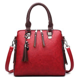 Solid Fringe Shoulder Zip Tote Handbag for Women