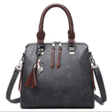 Solid Fringe Shoulder Zip Tote Handbag for Women