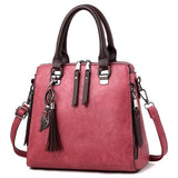 Solid Fringe Shoulder Zip Tote Handbag for Women