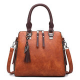 Solid Fringe Shoulder Zip Tote Handbag for Women
