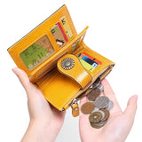 Women's Short Wallet Oil Wax Cow Leather RFID Anti-Theft Wallet