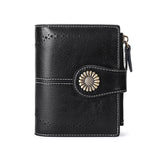 Women's Short Wallet Oil Wax Cow Leather RFID Anti-Theft Wallet