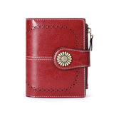 Women's Short Wallet Oil Wax Cow Leather RFID Anti-Theft Wallet