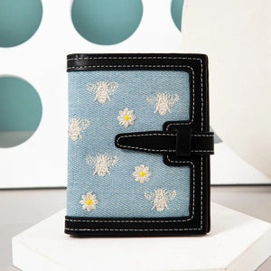 Embroidered Women's Short Wallet Draw Belt Card Slot Zero Wallet