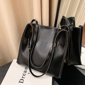 Vintage Solid Briefcase Leather Women's Shoulder Bag