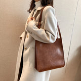 Vintage Solid Briefcase Leather Women's Shoulder Bag