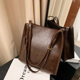 Vintage Solid Briefcase Leather Women's Shoulder Bag