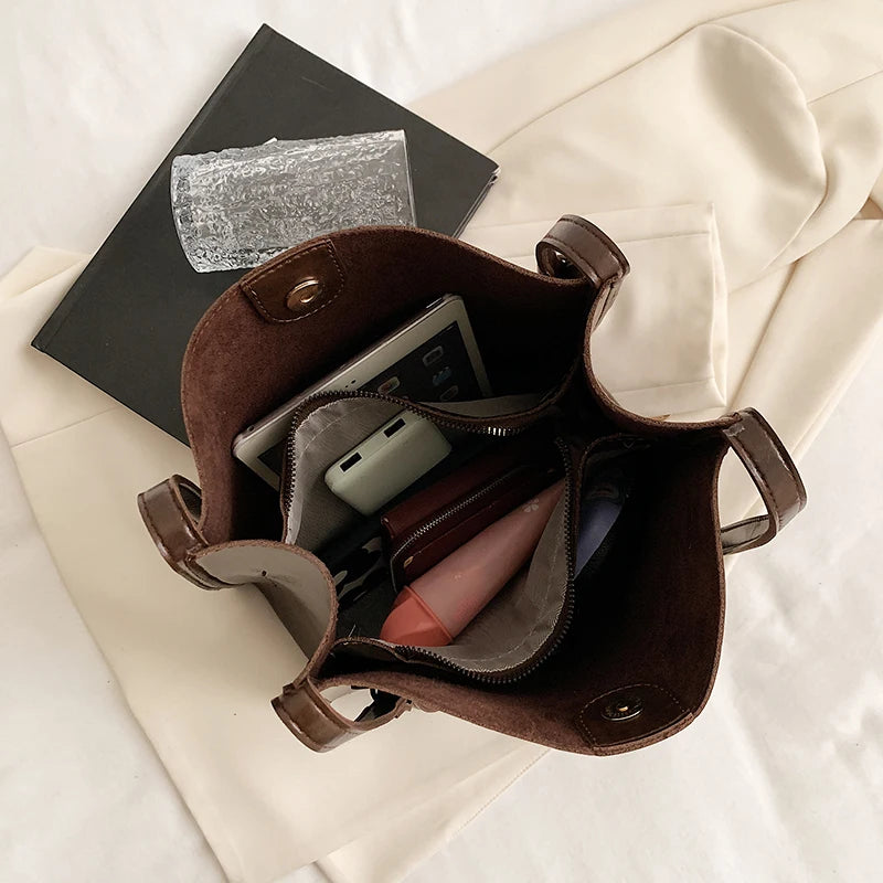 Vintage Solid Briefcase Leather Women's Shoulder Bag
