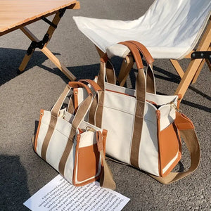 High-Capacity Canvas Shoulder Bag Zipper Tote