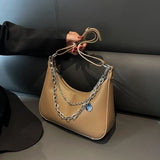 Solid Leather Shoulder Bag with Silver Chain - Mini Mobile Phone Messenger Bag