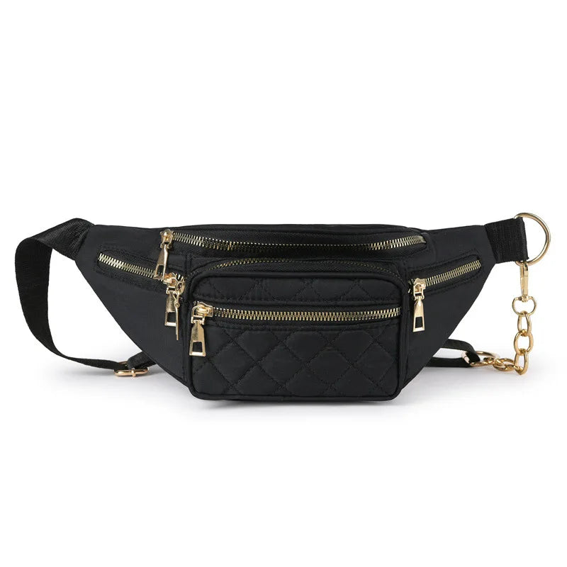 Women's Waist Bag Embroidered Chain Shoulder Bag Large Capacity